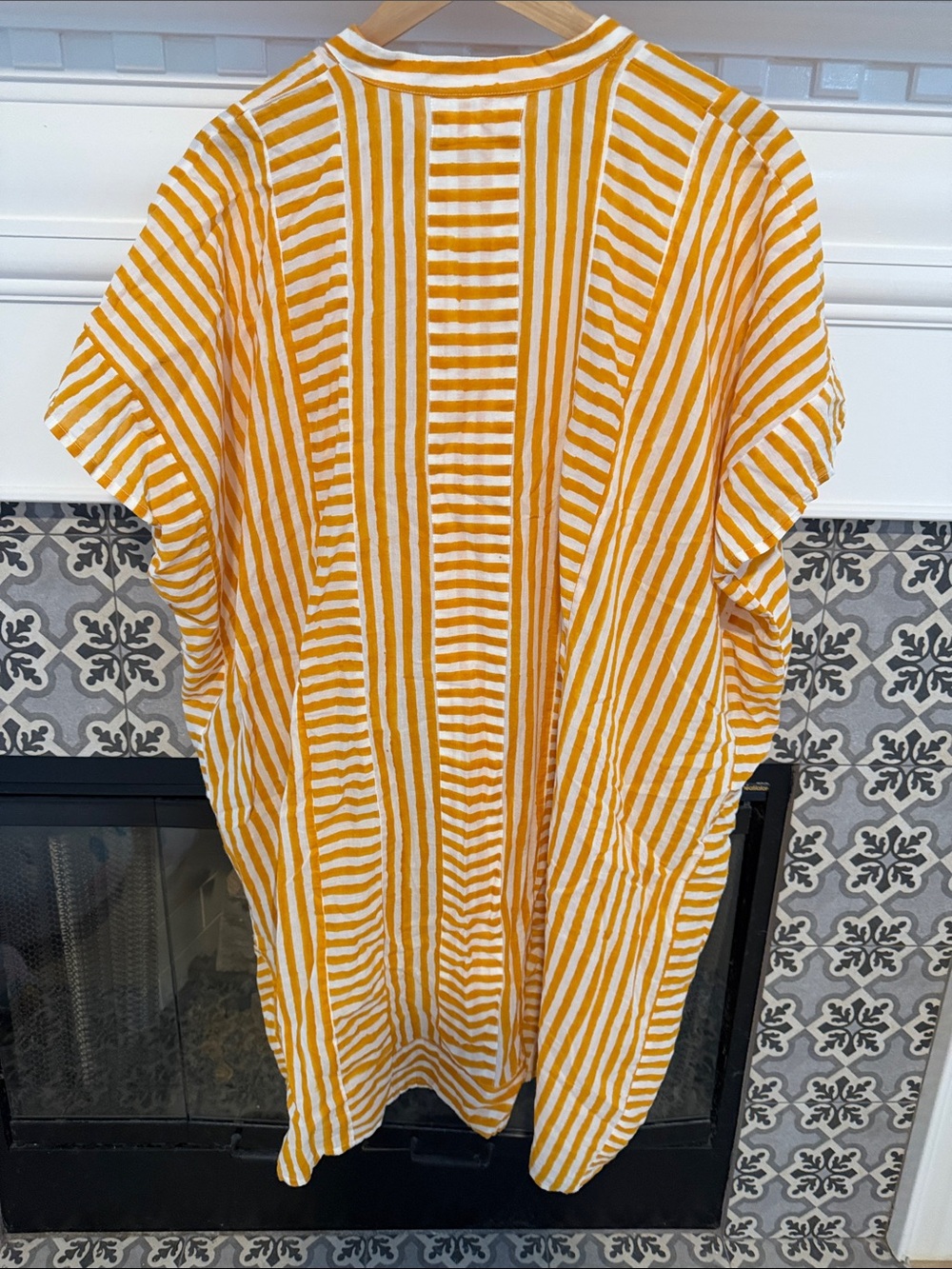 Emerson Fry Caftan Marigold Stripe OS S M L Organic Cotton Block Print Dyed - Picture 8 of 8